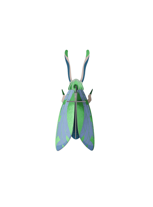 Add a jewel-like touch of nature to your wall with Jade Grasshopper by Studio ROOF, a metallic 3D decoration made from recycled cardboard and vegetable inks.